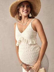 Boho Mama Vestido de tubo de color liso y texturado con diseño de sirena elegante para mujeres embarazadas, vestido de maternidad para vacaciones