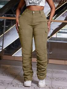 SHEIN SXY Jeans de carga de mezclilla ceñidos y arrugados de talla grande y sexy