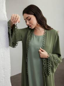 Graceveil 女式喇叭袖超长外套和无袖连衣裙两件套阿拉伯服装套装 - 綠色 - 查看 1