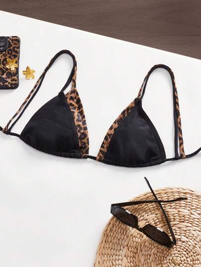 SHEIN ICON 女式 1 件套比基尼上衣 Y2k 夏季外出纯色拼接细肩带简约比基尼上衣，西式女装
