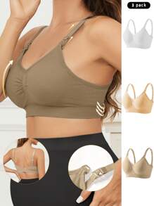 Bộ 3 quần lót bầu màu trơn có thể điều chỉnh dây đeo vai mảnh xếp nếp đơn giản - Nhiều màu - Xem 4