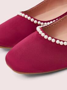 CUCCOO DOLLMOD Women's Valentine's Day Pearl Flat Ballet Flats Spring Shoes Spring Break Easter - Burgundy - View 6