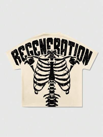 Goth Camiseta casual de manga corta con estampado de letra y calavera para hombre