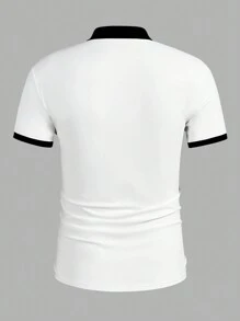 Manfinity Homme 男士几何印花短袖休闲办公 Polo 衫 - 黑色 - 查看 2