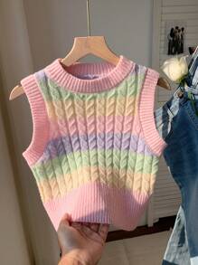 Comfortcana 女士条纹圆领无袖休闲针织上衣 - 彩色 - 查看 5