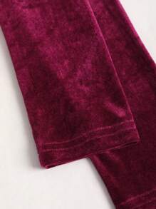 Sweetra Elegant Women's Velvet Deep V-Neck Top And Fitted Wide Leg Pants Set - Red - View 5