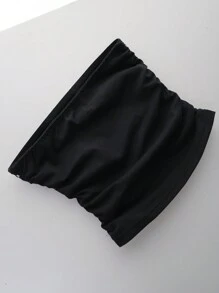 Tween Girls Traceable Cotton Bowknot Gathered Slim Anti-Slip Top - Black - View 6