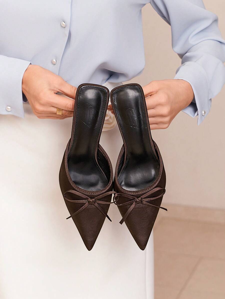 CUCCOO CHICEST Women's Pointy Toe Slip On Bowknot Stilettos High Heels, Minimalist & Chic Design, Pink Spring Shoes Spring Break Easter Prom Heels For Christmas Elegant Shoes Wedding Shoes - Coffee Brown - View 1