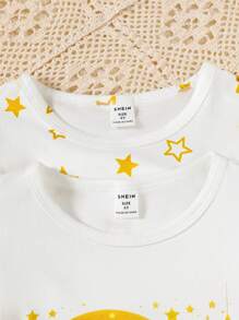 Robe d'été deux pièces avec col rond et manches courtes, style casual, avec imprimé croissant de lune du Ramadan et lanterne, pour jeune fille - Blanc - Voir 5
