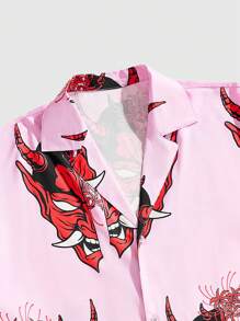 ROMWE MEN Street Life 宽松拉链衬衫，简约时尚，适合日常休闲穿着 - 粉色 - 查看 4