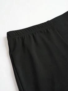 Maweii Plus Size Women's Letter Pattern "DONT TOUCH" Printed Shorts And Leggings, Suitable For Daily Sports For Summer - Black - View 3