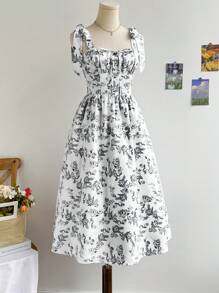 Soleia Vestido de tirantes de gasa con estampado floral y volantes para el verano, tiempo libre y vacaciones para mujeres