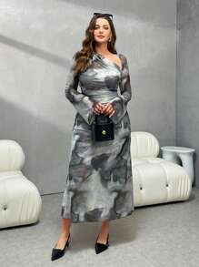 SHEIN Essnce Elegantes Kleid in Große Größen, Langes Kleid, Tüllkleid Datumkleid, Partykleid, Valentinstag Geburtstagskleider für Frauen, elegante Kleider für Frauen, Valentinstagkleid, Partykleider für Frauen, Geburtstagskleid, Sexy Datumkleid für Frauen