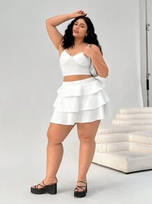 Solflare Falda blanca larga hasta la rodilla con corte A para mujer talla grande, informal y de moda para uso diario - Blanco - Ver 4