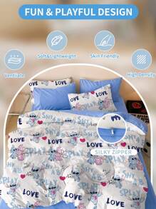 Disney 2/3 pièces Parure de couette Stitch, Linge de lit Disney, Parure de lit douillette et anti-boulochage, Douce et respirante, Parure de couette style dessin animé, Convient pour les lits jumeaux, pleins, king et queen. Chaud et confortable pour l'automne et l'hiver, Lavable en machine, Linge de lit de la Saint-Valentin, Textile domestique Stitch, Cadeaux, Articles Stitch, Décoration de chambre Stitch, Garnissage de couette non inclus