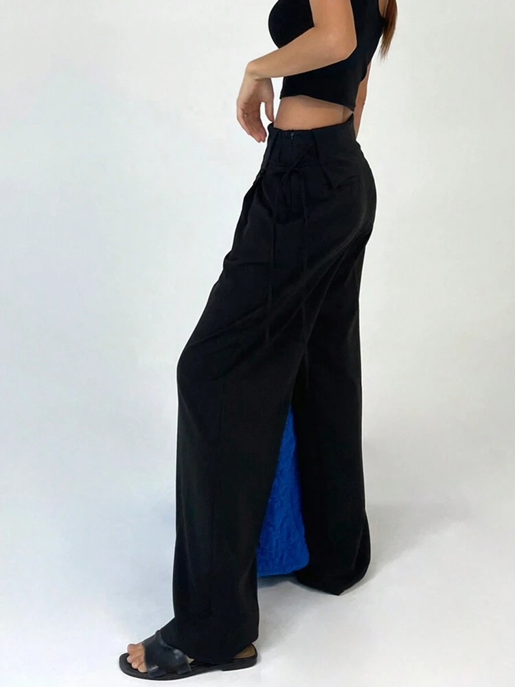 Women's Folded Waistband Drawstring Suit Pants