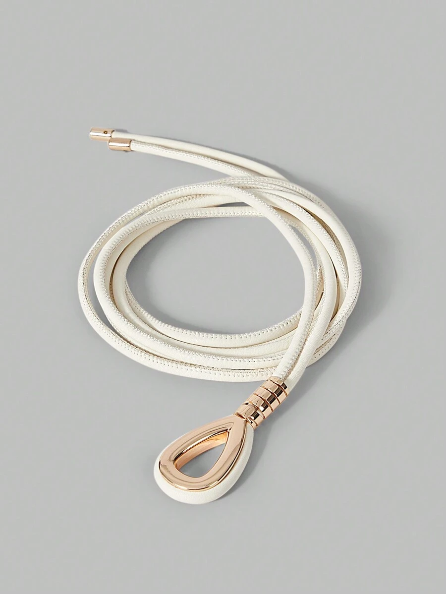 Ontre 1pc Bohemian Knotted White Long Rope Belt, Suitable For Vacation - White - View 1