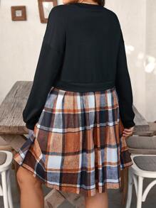SHEIN LUNE Plus Size Knit & Woven Patchwork Fitted Casual Dress