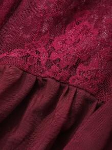 Dazy Petite Plus Bata de seda de terciopelo con abertura lateral de encaje, color rojo vino, atuendo de Año Nuevo chino, primavera/verano