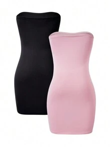 SHEIN Multi-Piece Tube Pink Dress For Teen Girls - Multicolor - View 4