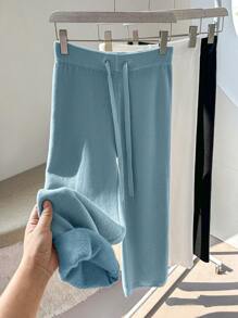 Chiquease New Women High Cinched Waist Waist Casual Straight Wide Leg Pants, Thermal Lined Thickened Knitted Leggings