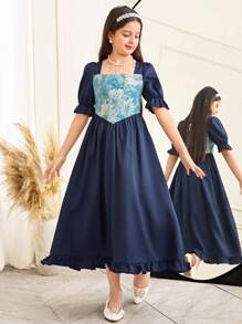 SHEIN Gaun Kasual Gaya Jalanan Chic untuk Remaja Perempuan - Biru - View 3