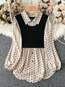 SHEIN LUNE Blusa de mujer de manga farol con estampado de lunares