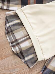 Conjunto de 2 piezas para niña preadolescente: sudadera con capucha de parchwork a cuadros y pantalones - Albaricoque - Ver 7