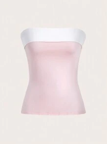 SHEIN EZwear Top tubo color block rosa de verano para mujer en estilo Y2K - Rosa Pálido - Ver 3