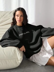 Manfinity INSISELF Unisex Knitted Loose Drop Shoulder Crew Neck Pullover Sweatshirt, Suitable For Autumn/Winter - Black - View 4