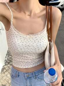 DAZY 女士蕾丝蝴蝶结碎花吊带背心 夏季长袖 - 白色 - 查看 2