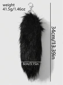 ROMWE Grunge Punk 1pc Y2K Stylish Gothic Fluffy Faux Tail Keychain, Dark Aesthetic Accessory, Suitable For Women, Daily Wear Or Holiday Gift, Halloween - Black - View 5