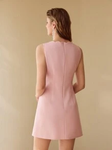 MOTF PREMIUM RHINESTONE DETAIL SCALLOP TRIM DRESS,SPRING/SUMMER - Pink - View 6