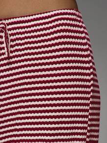 MISSGUIDED Holiday Festive Striped Knit Wide Leg Lounge Pants, Cozy Winter Ribbed Sweater Material, Drawstring Waist, Casual Palazzo Style Pants Perfect For Christmas Season Christmas - Red and White - View 4