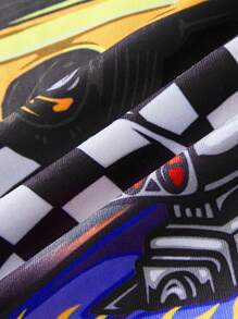 Tween Boy 汽车图案字母印花圆领短袖休闲 T 恤 - 黑色 - 查看 4