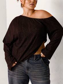 Aralina Curve Asymmetrical Hem Ribbed Long Sleeve Knit Top