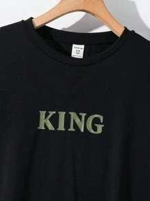 SHEIN Set de 2 piezas de camiseta de manga corta y pantalones jogger casuales y cómodos para niños pequeños, adecuado para usar en primavera y verano al aire libre