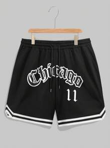 Aesthetic Post--Plus Size Men's Letter Print Front Tie Casual Shorts - Black - View 3