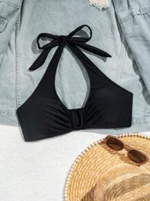 Swim Vcay 女士无袖 U 领比基尼上衣，简约时尚的泳装，百搭，适合夏季海滩度假 - 黑色 - 查看 6