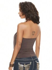 ROMWE Grunge Punk Plus Size Women Retro Subculture Beaded Spaghetti Strap Tank Top