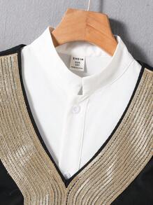 Tween Boys Patchwork Ribbon Vest And Long Sleeve Robe 2 Pieces Set - Multicolor - View 9