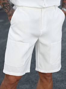 Manfinity Homme Short bermuda décontracté, droit et ample de Manfinity. Mode et polyvalent, short blanc pour hommes. - Blanc - Voir 1