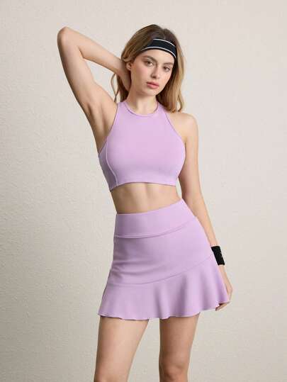 CourtClass 女士运动套装 无袖纯色上衣和迷你裙 健身女士套装