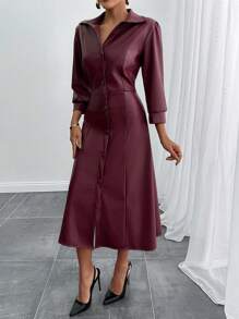 EURMUSE SEIZOENSTRENDKLEUR BORDEAUX LANGE JURK MET DETAILS VOORAAN - Bordeaux - Bekijken 7