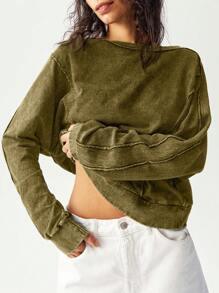 Bohemela 休闲纯色针织圆领长袖宽松女士 T 恤