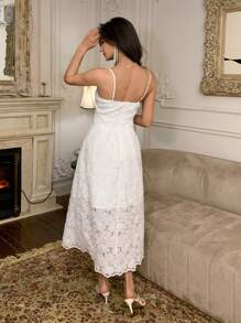 DAZY Váy midi ren mỏng jacquard dây mảnh cho tiệc tùng, hẹn hò, dịp đặc biệt, váy dạ hội, váy suông trang trọng cho nữ - Màu be - Xem 3