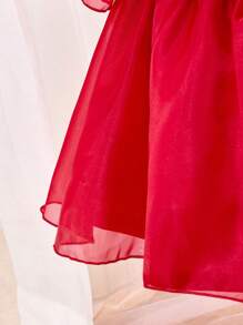 SHEIN Fern Glow  Babygirl Lovely Summer Red Knitted Patchwork Organza Ruffle Trim Spaghetti Strap Party Dress