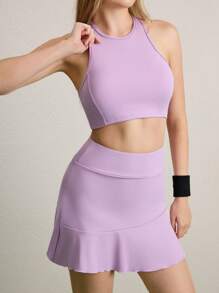 CourtClass Bộ đồ thể thao nữ không tay áo trơn màu và chân váy mini tập luyện cho nữ - Màu tím  Violet - Xem 4