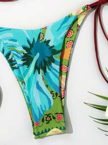 Bikini de dos piezas casual con estampado, tirantes finos y cuello de halter, para uso en la playa, para mujer en verano