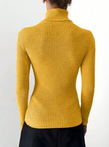 EURMUSE High Neck Ribbed Knit Slim Fit Sweater - Mustard Yellow - View 2